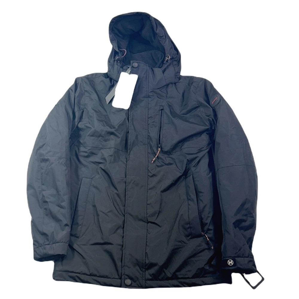 Hawke & Co Parka Coat Mens Small Black Bibbed Removable Hood $195 NEW